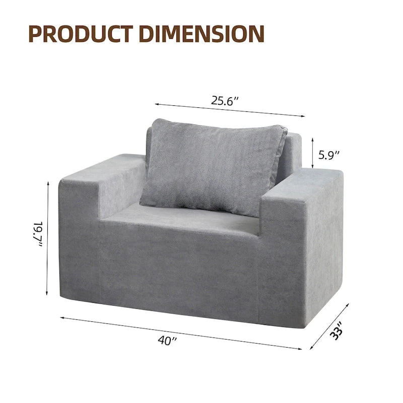 Fauteuil d'appoint uni gris en mousse avec coussin