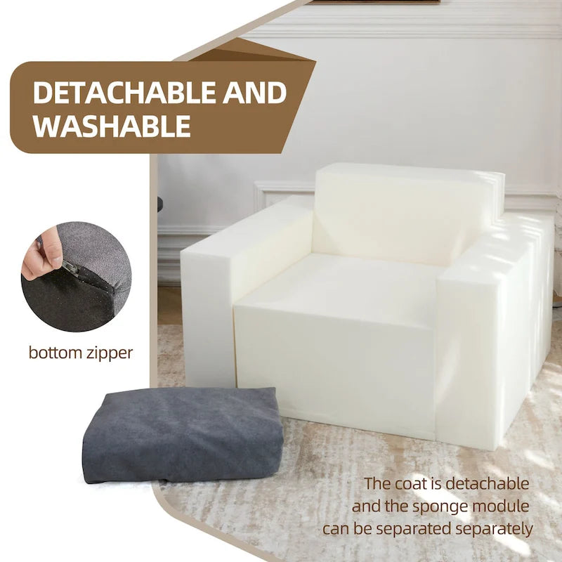 Fauteuil d'appoint uni gris en mousse avec coussin
