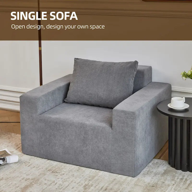 Fauteuil d'appoint uni gris en mousse avec coussin
