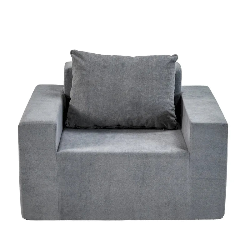 Fauteuil d'appoint uni gris en mousse avec coussin