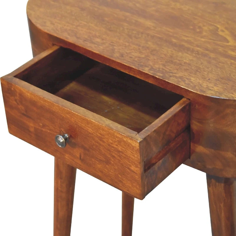 Mini tavolo consolle in legno massello di mango, finitura castagna