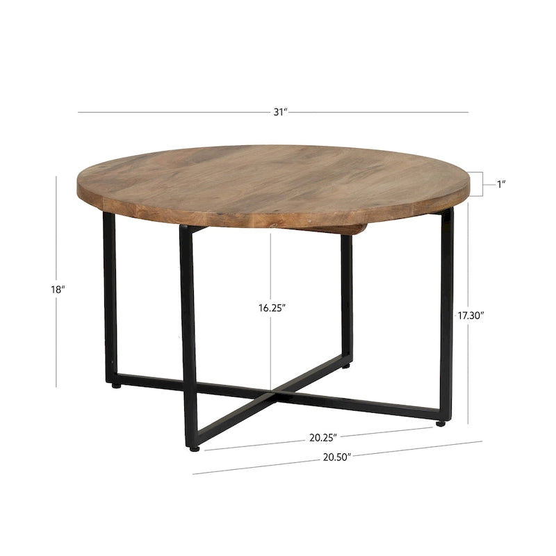 Salontafel van mangohout en zwart ijzer