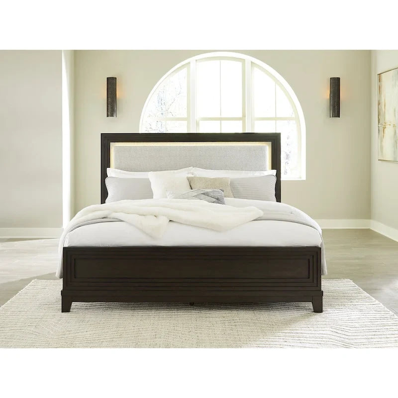 Signature Design by Ashley Neymorton Dark Brown/Gray Upholstered Panel Bed