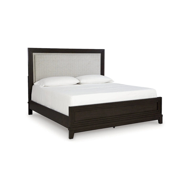 Cama de painel estofada com cabeceira LED e portas USB