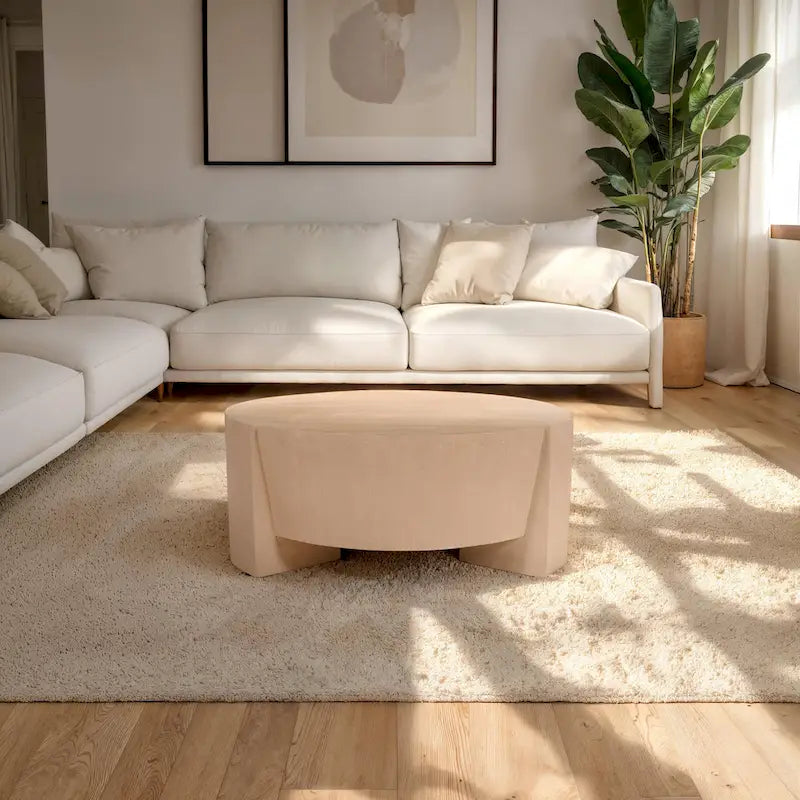 Round Mango Wood Coffee Table, Natural Brown, 35 Inch