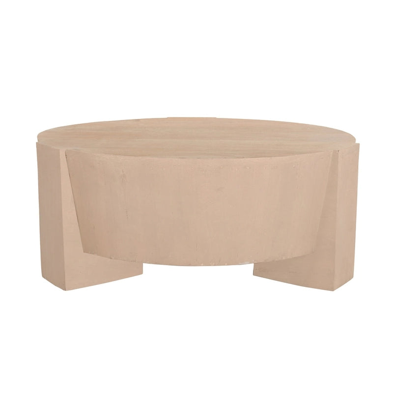 Round Mango Wood Coffee Table, Natural Brown, 35 Inch