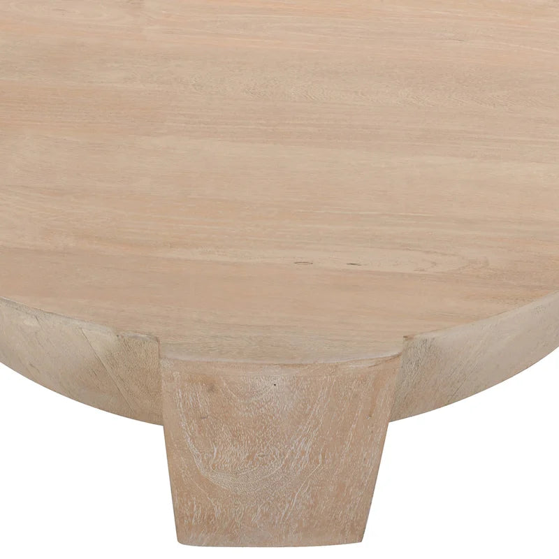 Round Mango Wood Coffee Table, Natural Brown, 35 Inch