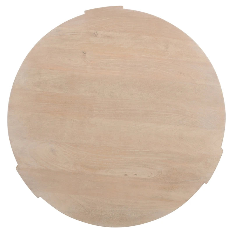 Round Mango Wood Coffee Table, Natural Brown, 35 Inch