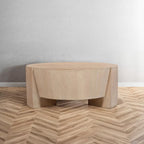 Round Mango Wood Coffee Table, Natural Brown, 35 Inch
