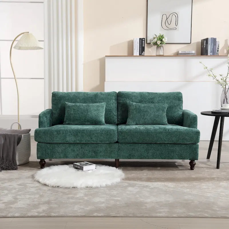Canapé 2 places vert en chenille avec coussins d'assise amovibles