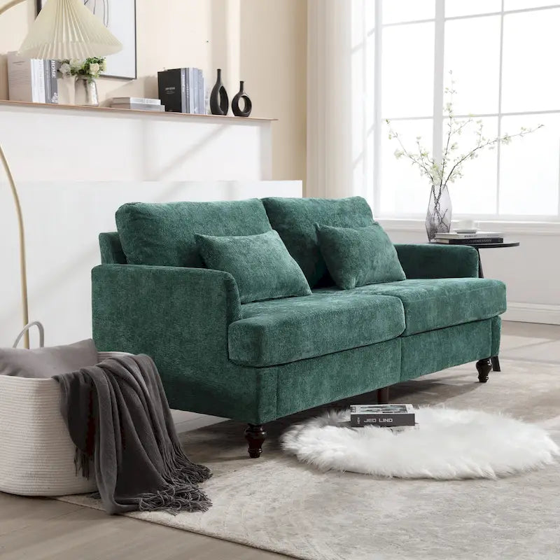 Zielona 2-osobowa sofa szenilowa ze zdejmowanymi poduszkami siedziska