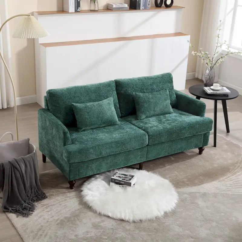 Zielona 2-osobowa sofa szenilowa ze zdejmowanymi poduszkami siedziska