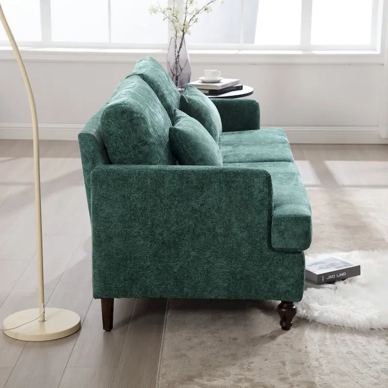 Zielona 2-osobowa sofa szenilowa ze zdejmowanymi poduszkami siedziska
