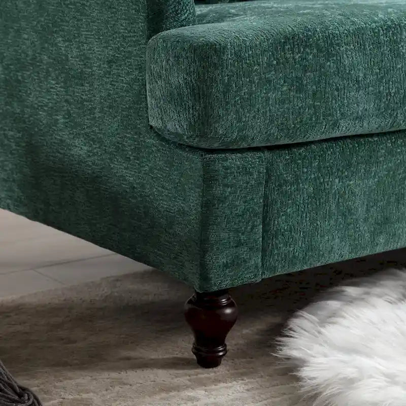 Canapé 2 places vert en chenille avec coussins d'assise amovibles