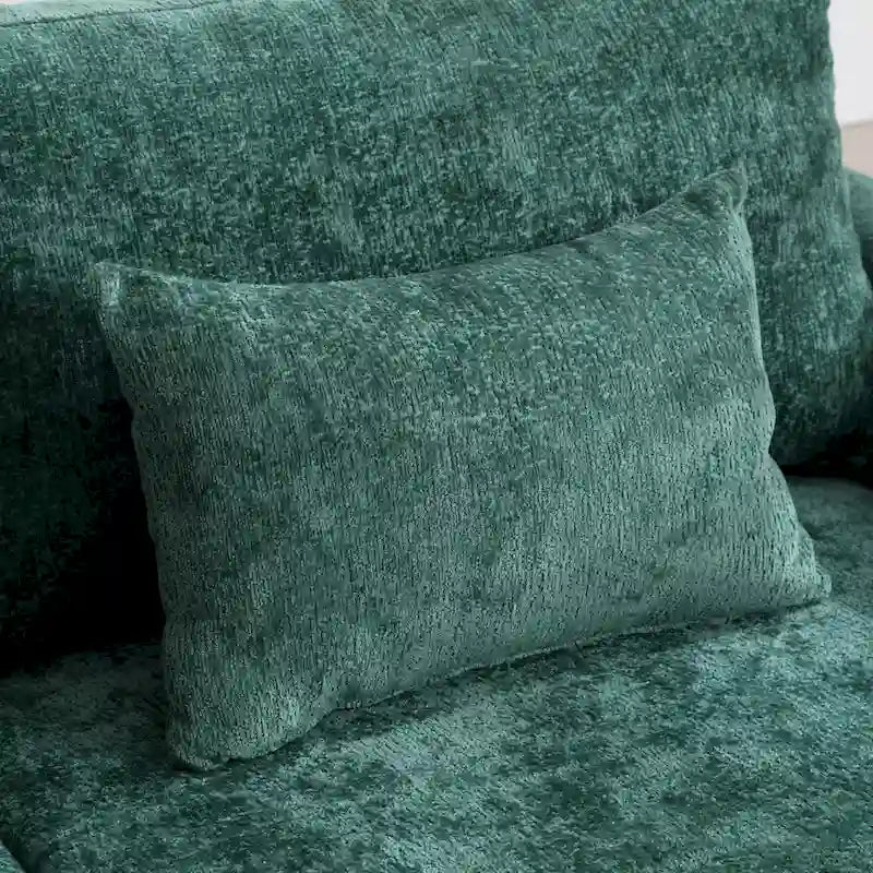 Canapé 2 places vert en chenille avec coussins d'assise amovibles