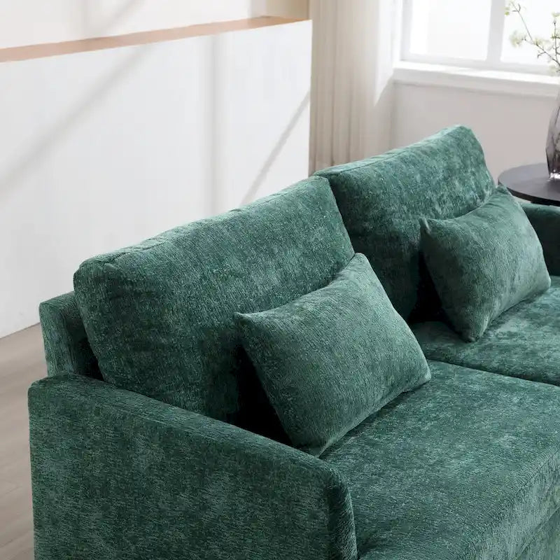 Canapé 2 places vert en chenille avec coussins d'assise amovibles