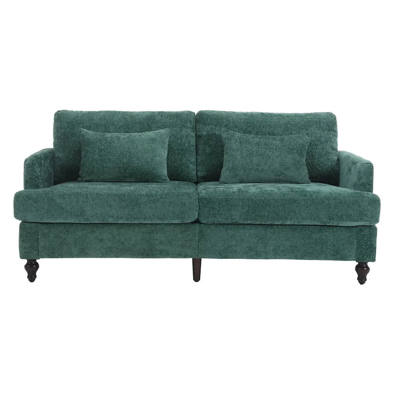 Canapé 2 places vert en chenille avec coussins d'assise amovibles