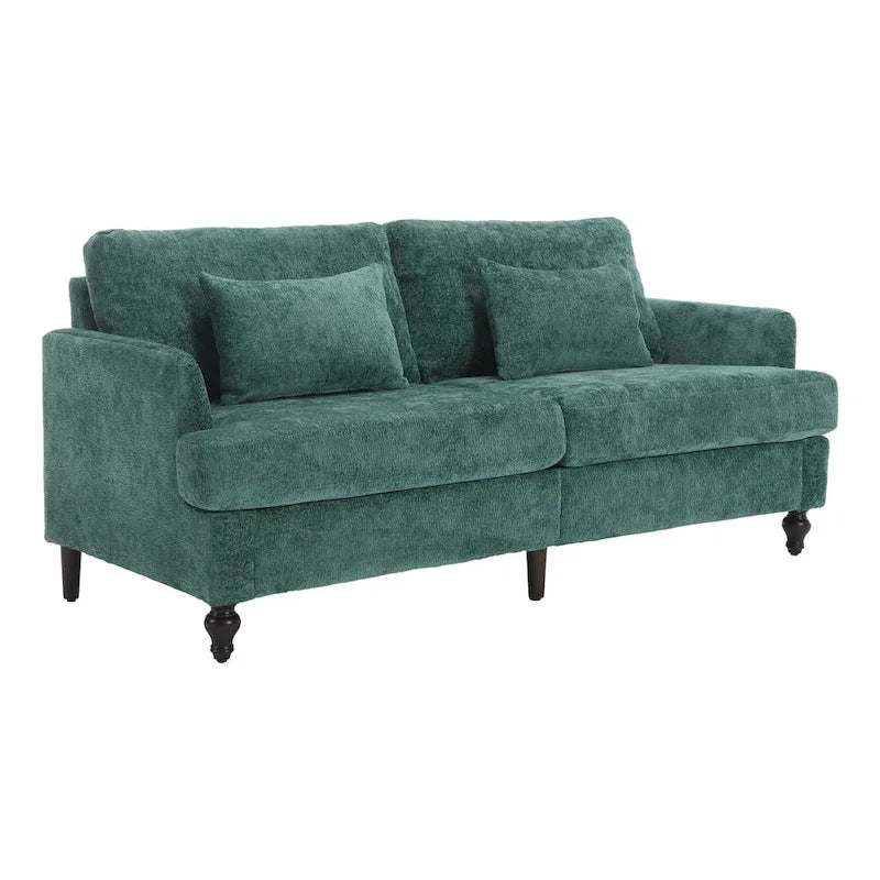 Canapé 2 places vert en chenille avec coussins d'assise amovibles