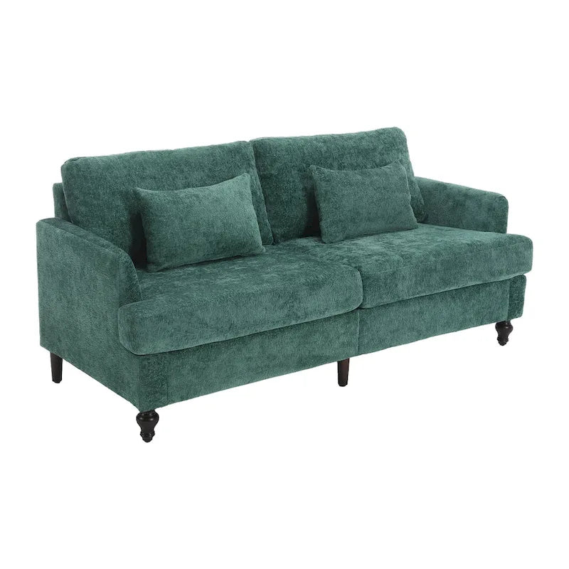 Canapé 2 places vert en chenille avec coussins d'assise amovibles