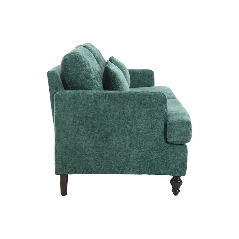Canapé 2 places vert en chenille avec coussins d'assise amovibles