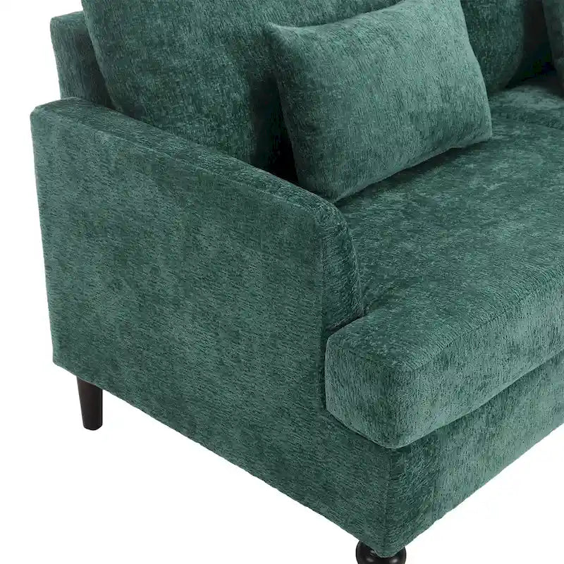 Canapé 2 places vert en chenille avec coussins d'assise amovibles