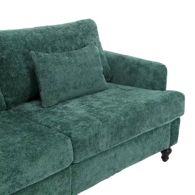 Canapé 2 places vert en chenille avec coussins d'assise amovibles
