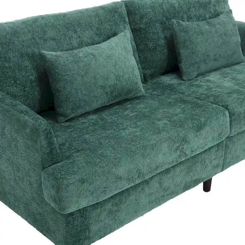 Canapé 2 places vert en chenille avec coussins d'assise amovibles