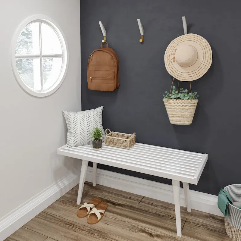 Mid-century houten halbank voor één persoon - 41.3 L x 16.5 W x 17.5 H