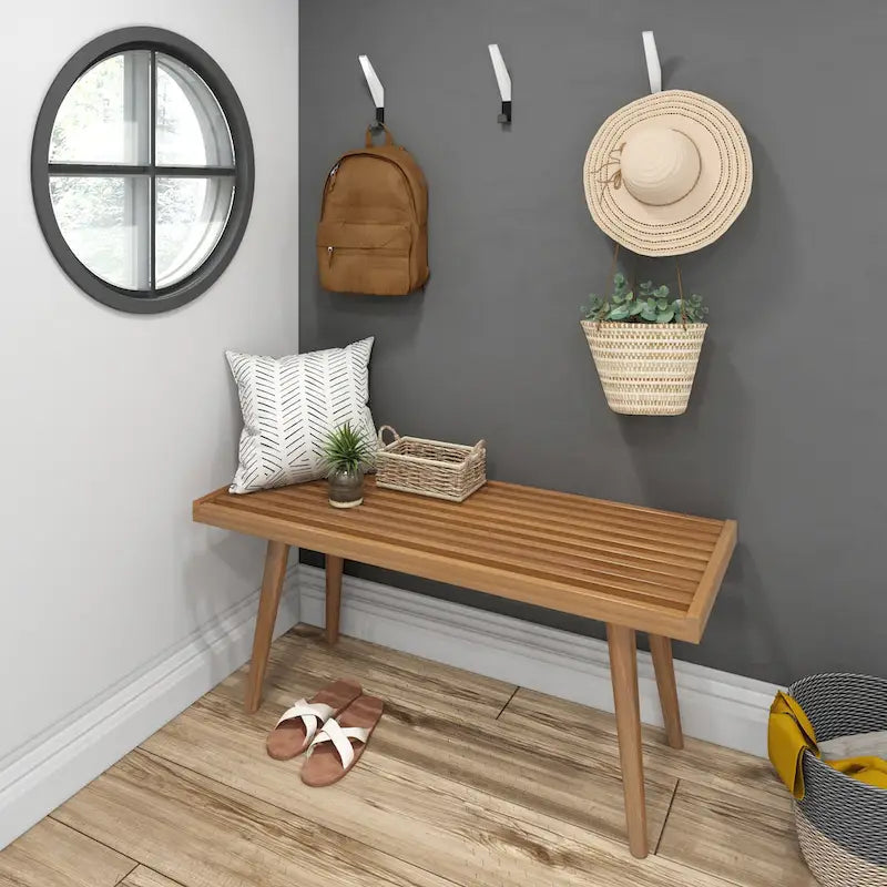 Mid-century houten halbank voor één persoon - 41.3 L x 16.5 W x 17.5 H