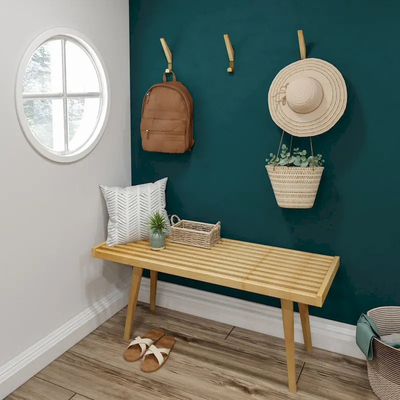 Mid-century houten halbank voor één persoon - 41.3 L x 16.5 W x 17.5 H