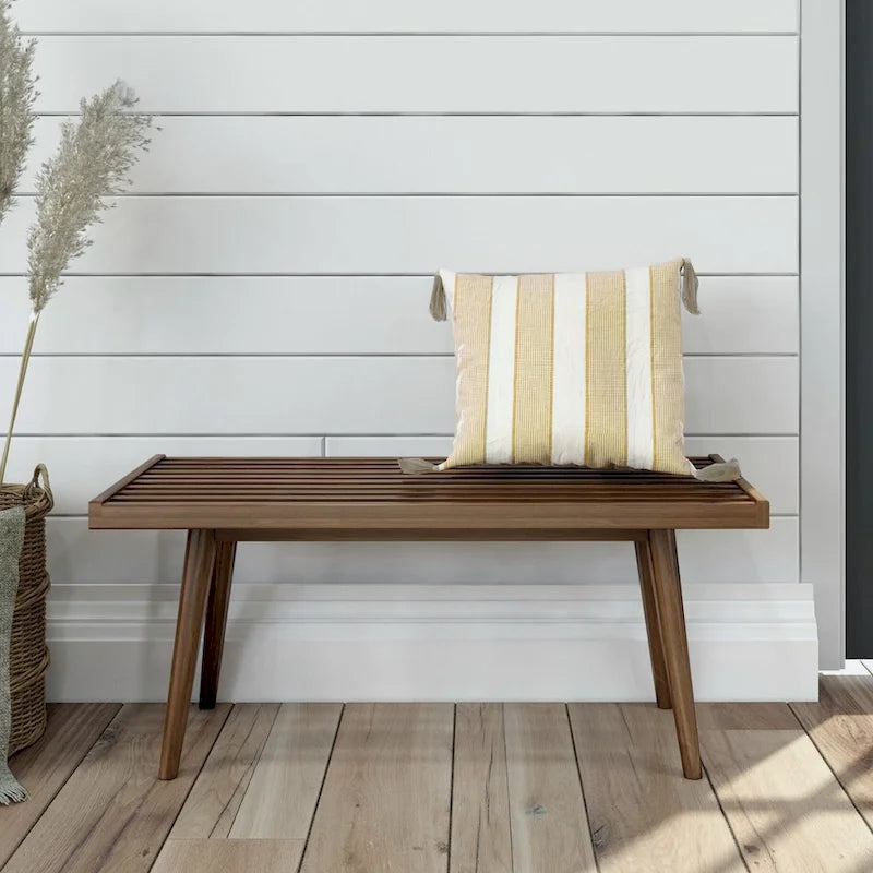 Mid-century houten halbank voor één persoon - 41.3 L x 16.5 W x 17.5 H