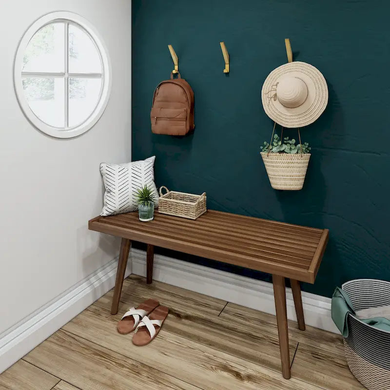 Mid-century houten halbank voor één persoon - 41.3 L x 16.5 W x 17.5 H