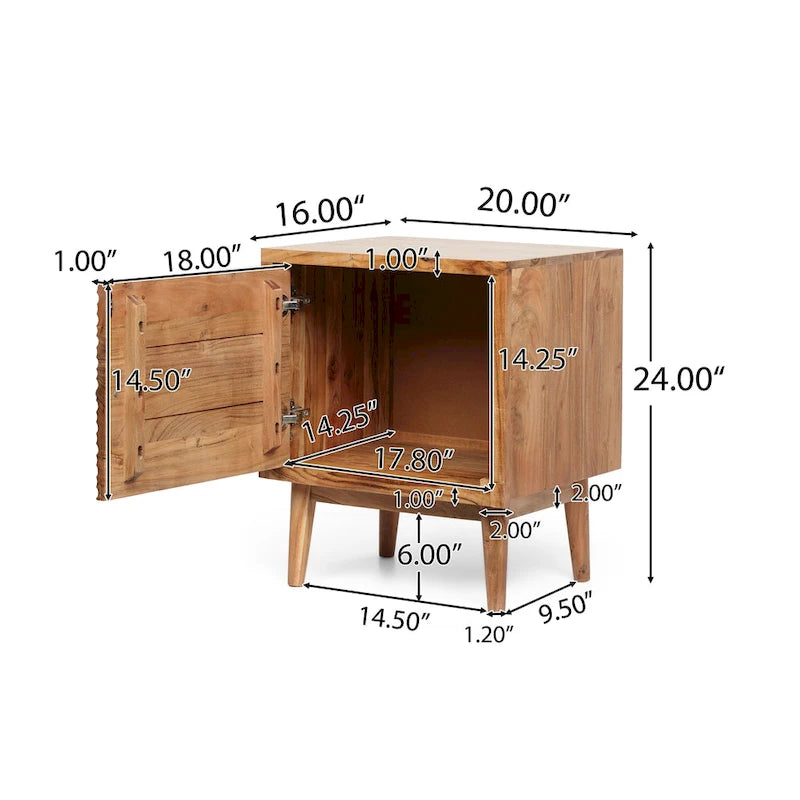 Comodino artigianale in legno di acacia con mobiletto