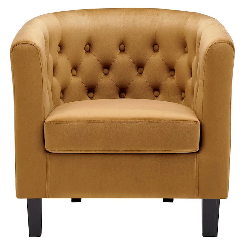 Fauteuil baquet en velours cognac