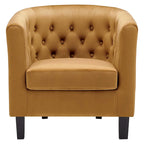 Fauteuil baquet en velours cognac