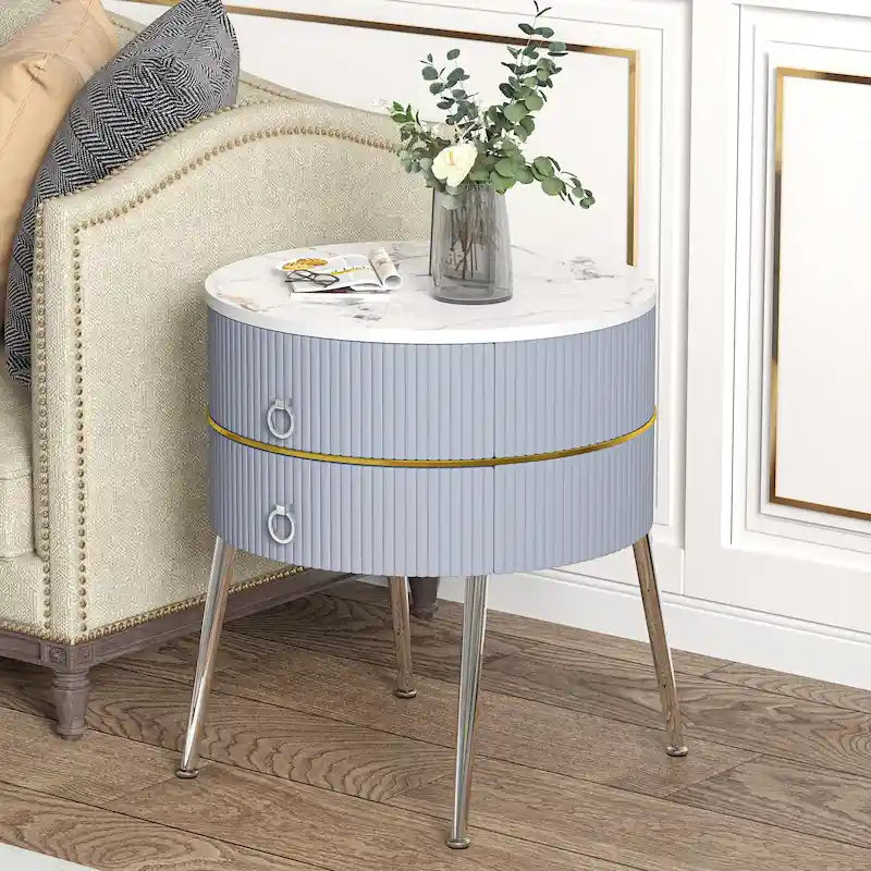 Mesa de apoio redonda com 2 gavetas de arrumação, mesa de cabeceira em forma de barril para a sala de estar e o quarto