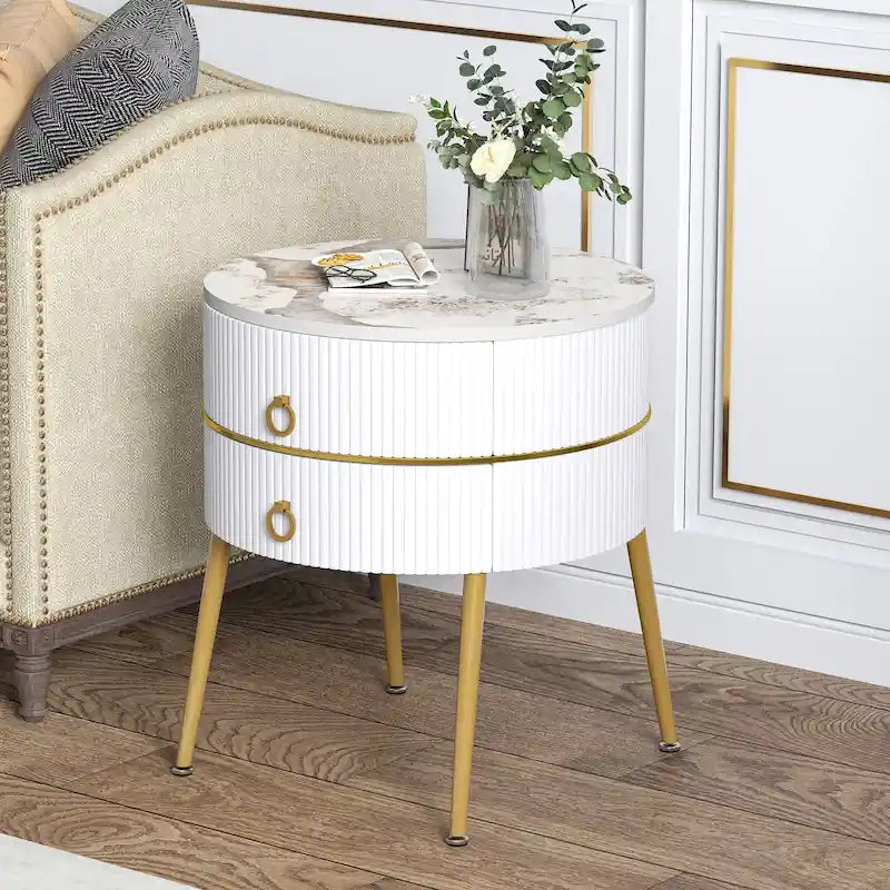 Mesa de apoio redonda com 2 gavetas de arrumação, mesa de cabeceira em forma de barril para a sala de estar e o quarto