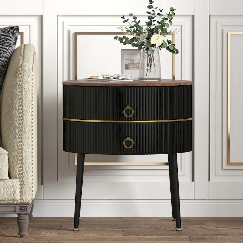 Mesa de apoio redonda com 2 gavetas de arrumação, mesa de cabeceira em forma de barril para a sala de estar e o quarto