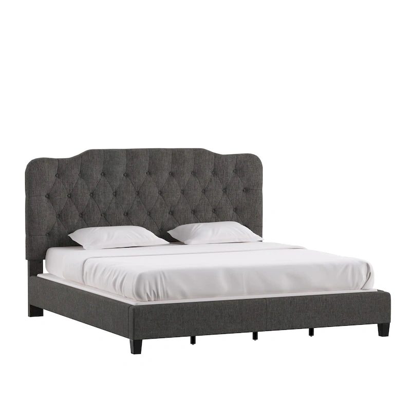 Cama de painel estofada ajustável com capitonê em losangos
