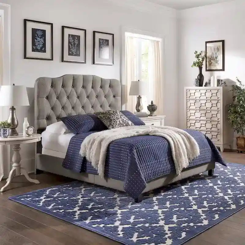 Cama de painel estofada ajustável com capitonê em losangos