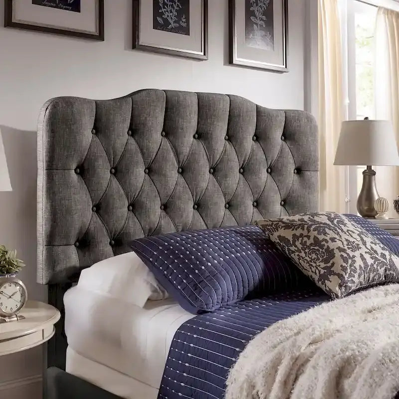 Cama de painel estofada ajustável com capitonê em losangos
