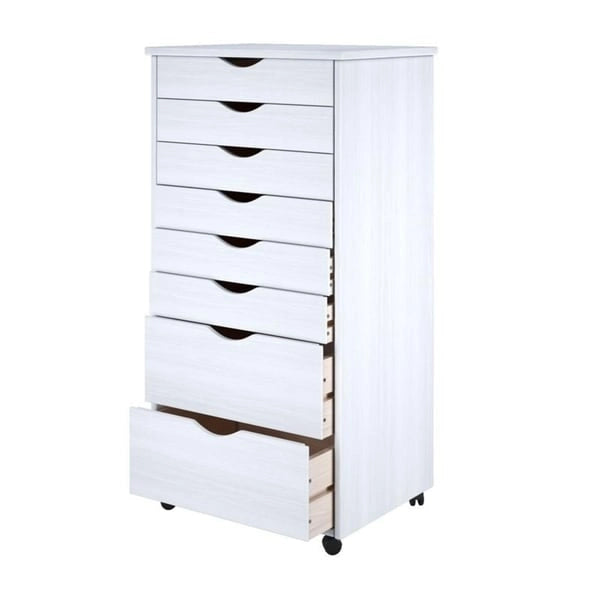 Wood Rolling Storage Cart with 6 Shallow and 2 Deep Drawers, White