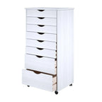Wood Rolling Storage Cart with 6 Shallow and 2 Deep Drawers, White