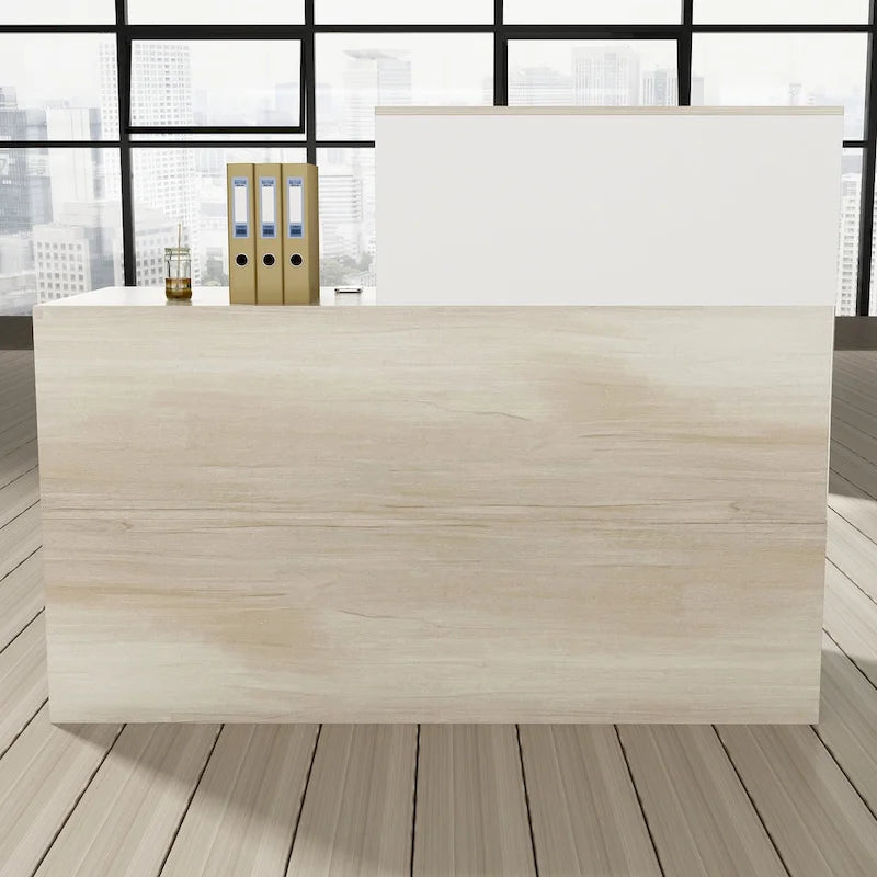 Timechee Reception Desk Counter with Lockable Storage Wood Texture