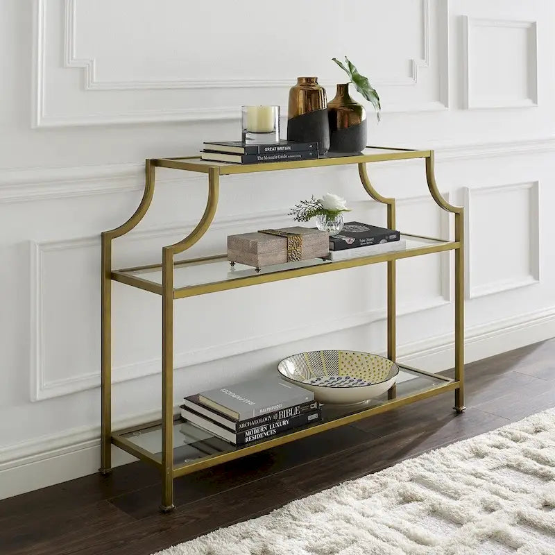 Three-Tier Glass and Gold-Finish Steel Console Table