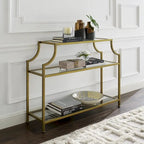 Three-Tier Glass and Gold-Finish Steel Console Table