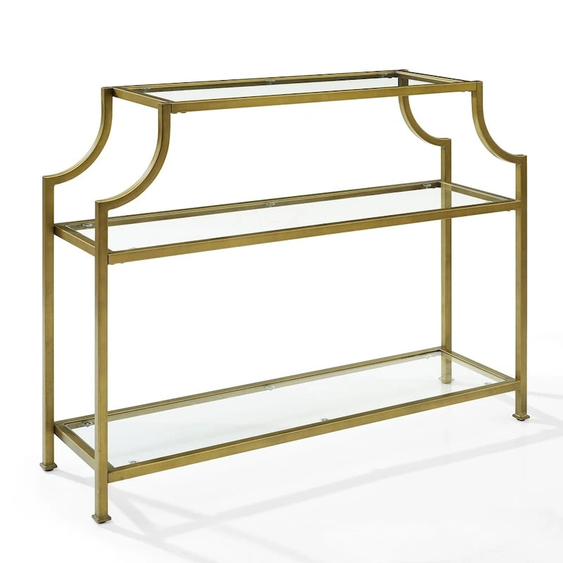 Three-Tier Glass and Gold-Finish Steel Console Table