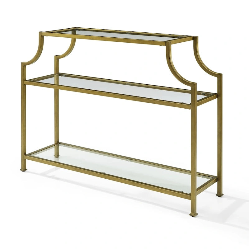 Three-Tier Glass and Gold-Finish Steel Console Table