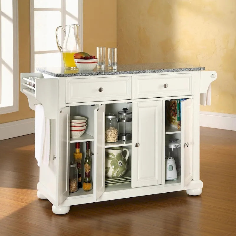 White Kitchen Island with Granite Top