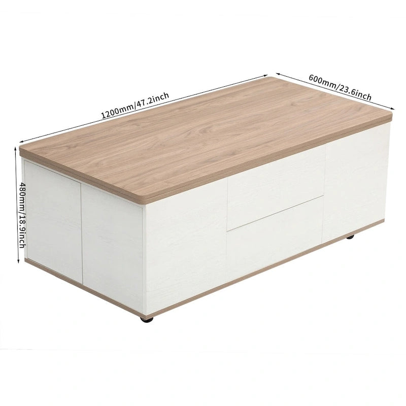 Hub-Couchtisch mit Schubladen und Ablageflächen